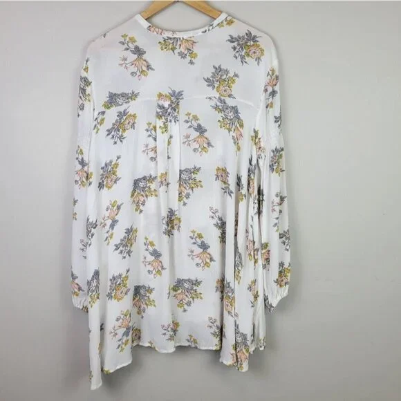 FREE People Tunic Mini Dress White Floral Long Sleeves Pockets Boho XS NWOT - Picture 7 of 15